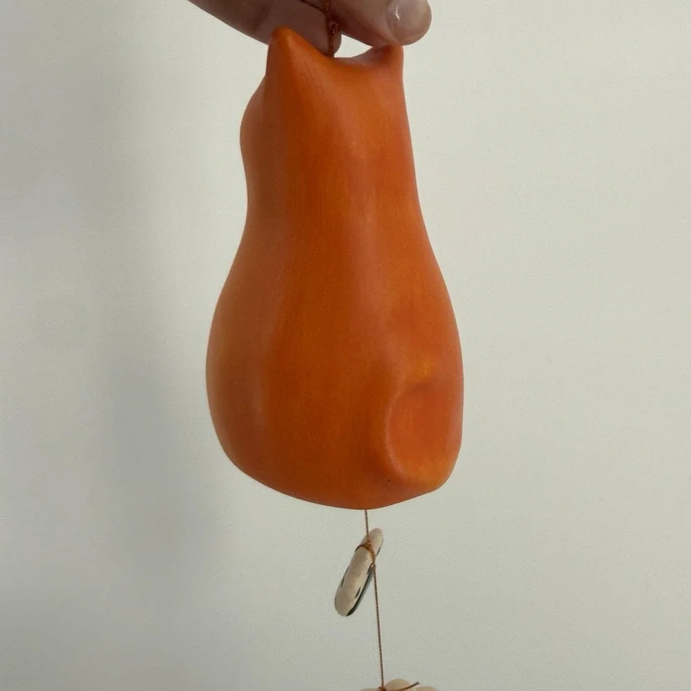 Clay Hand painted Orange Cat Figure & Paws Wind Chime Hanging Decor 2 FT‎